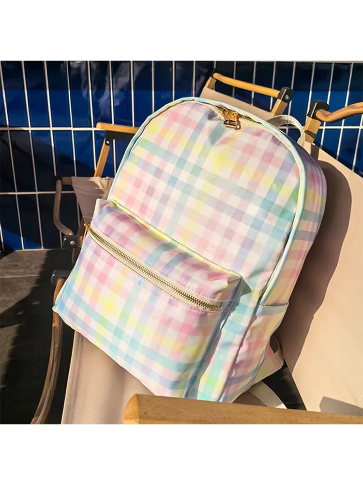 New Large Size Rainbow Plaid Fanny Pack Chest Pack Toiletry Storage Pouch Grid Outdoor Fanny Pack Travel Wash Cosmetic Bag Gift