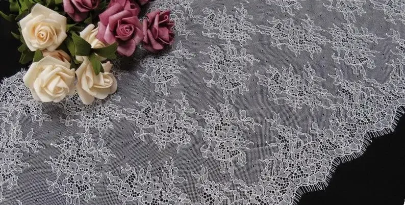 french chantilly lace trim, ivory eyelash lace trim, fashion lace trimming with eyelash 3 yards