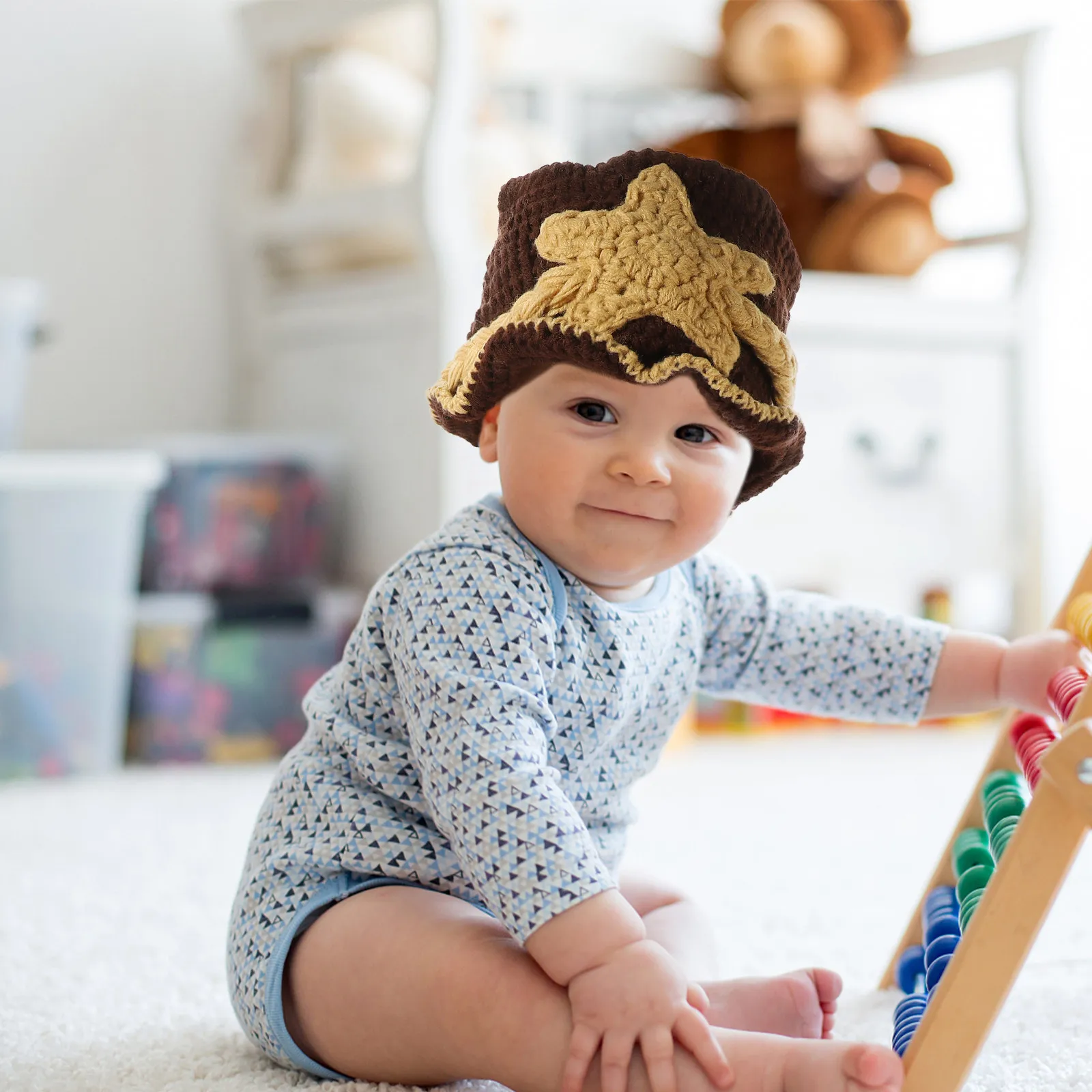 

2Pcs Knitting Hat Set Handmade Coffee Color Newborn Photo Outfit Costume for Photography Party Unisex Soft Comfortable