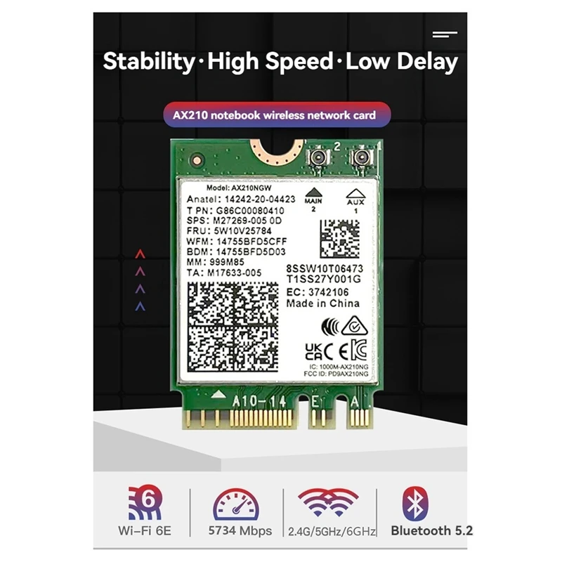 PC 노트북용 무선 네트워크 카드, 와이파이 6E AX210 블루투스 5.3, M.2, 5374Mbps, 2.4Ghz, 5Ghz, 6Ghz, 802.11Ax, 와이파이 어댑터