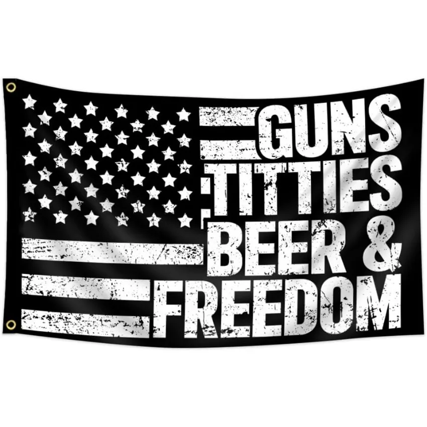 Guns Beer Freedom Flag 3x5FT Funny American Patriotic Banner with Brass Grommets for Man Cave Dorm Indoor Outdoor Decor