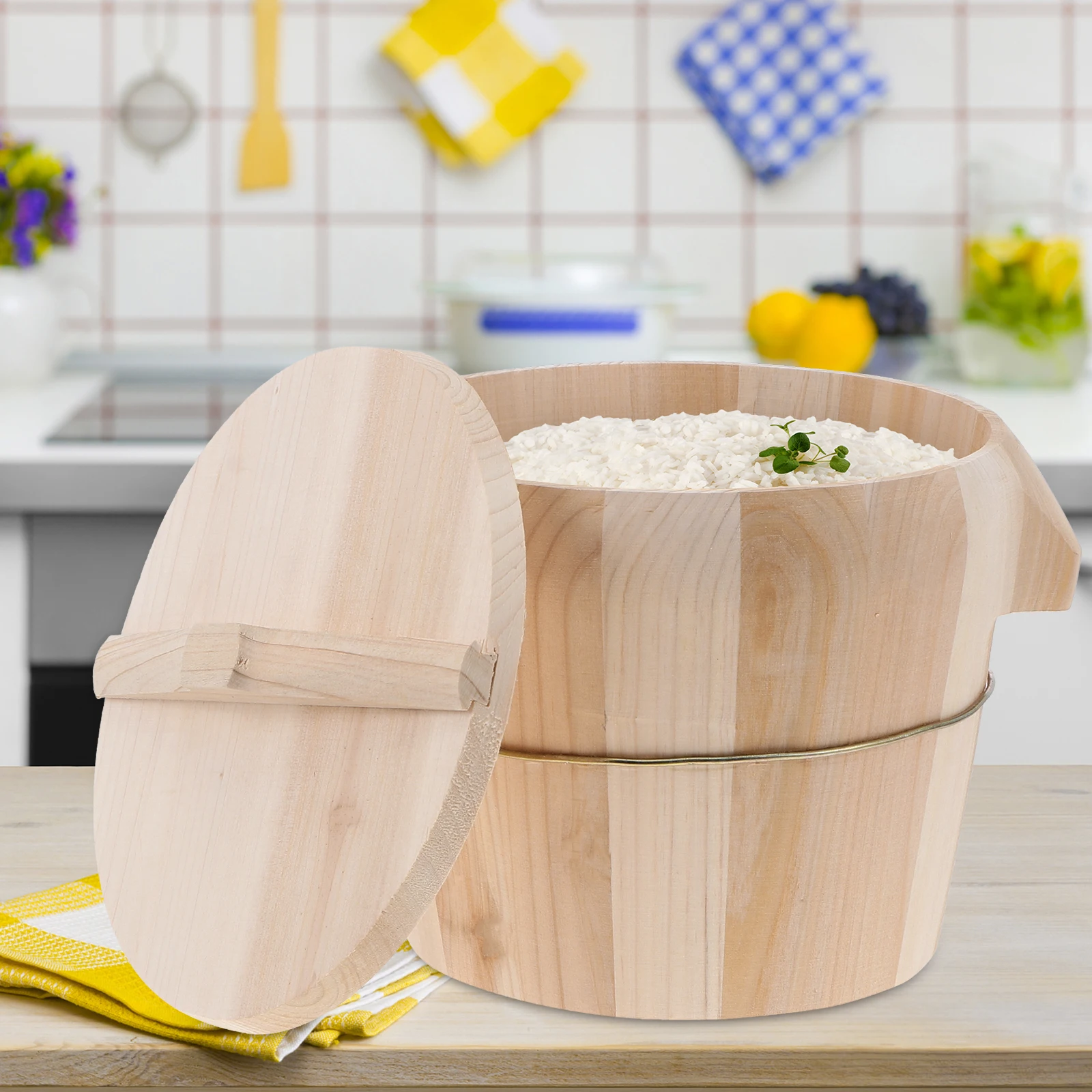 

Wooden Rice Steamer Bucket Smooth Surface Fast Cooking Steam Escape Design Kitchen Supply Rice Barrel Steamer Wooden Food Bucket