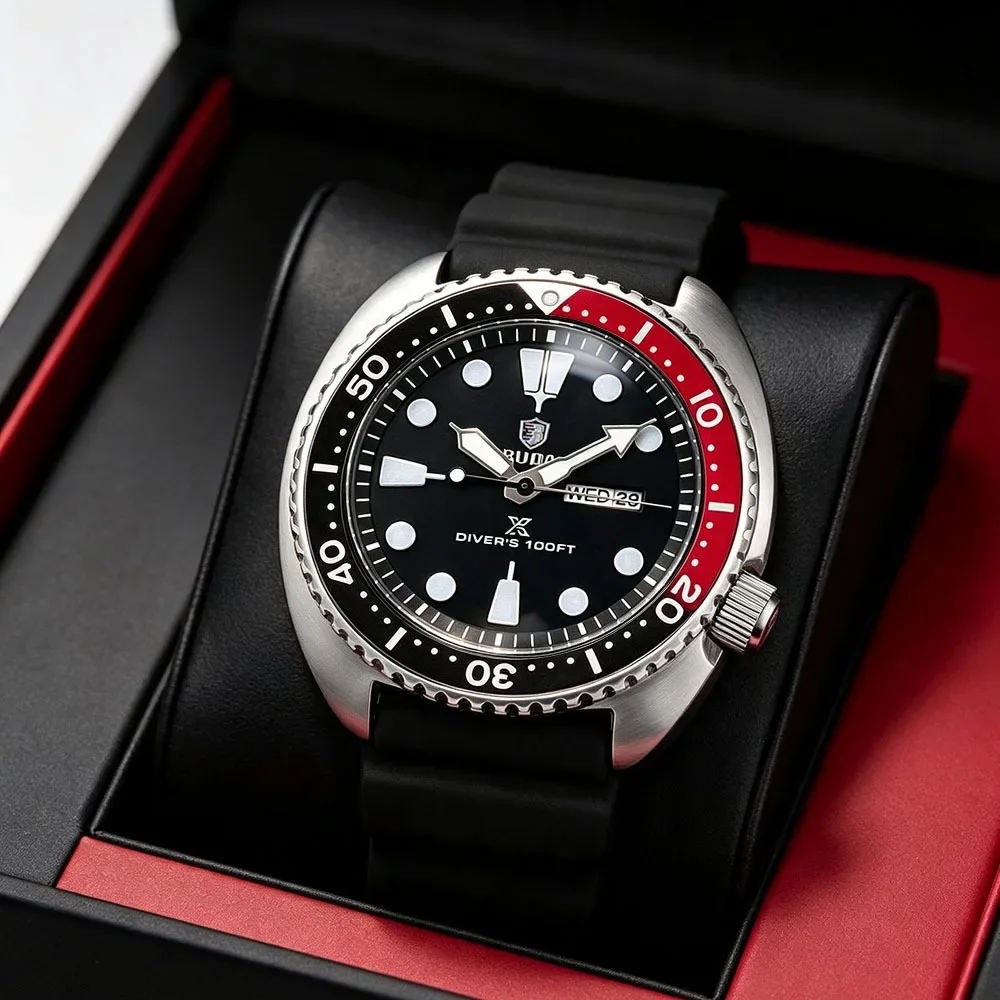 RUDA Men's Quartz Watch with Double Calendar Two-color Rotating Playable Ring Steel Belt Devil Fish Design Business Watch