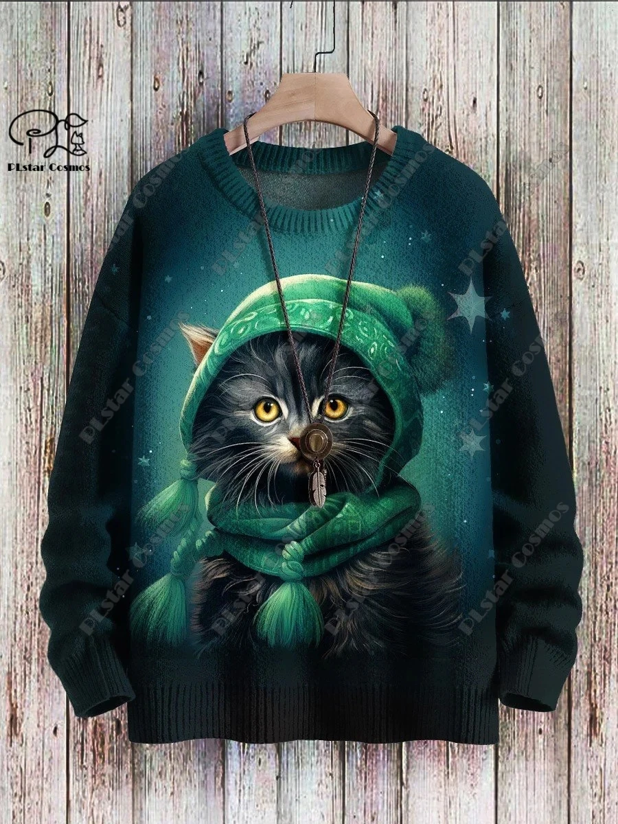 New Animal Series 3D Printing Retro Cute Cat Art Print Authentic Ugly Sweater Winter Casual Unisex Sweater M-3