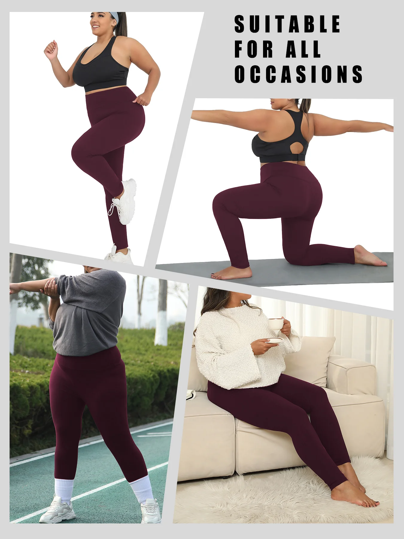 2 Pack Plus Size Women's High Waisted Leggings - Super Soft Fabric Ideal for Yoga Running Workout and Relaxing at Home image 3