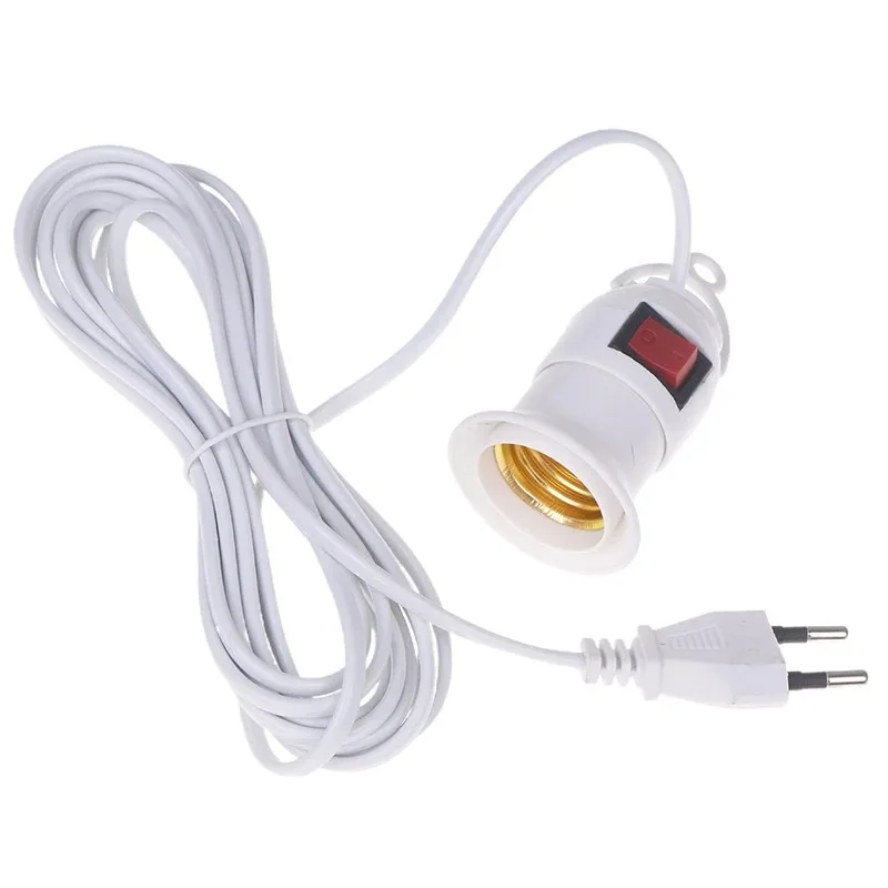 E27 Lamp Holder with Switch, 4M EU Plug Pendant Light Socket, Metal+Plastic, On/Off Control for LED Bulb