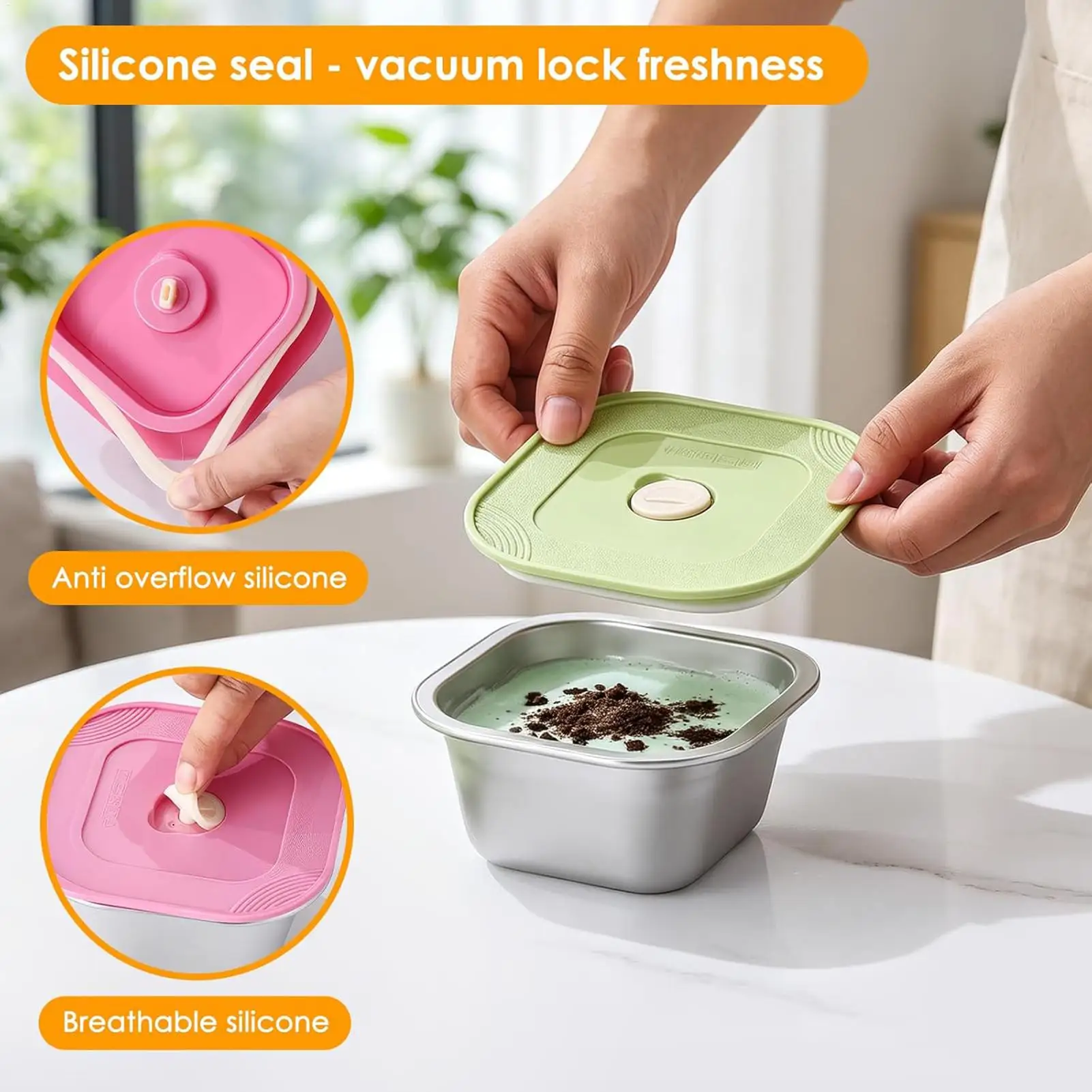 Ice Cream Storage Containers For Freezer 3 Pieces Yogurt Soup Bowls With Silicone Lid And Spoon 400ml Ice Cream Pint Containers