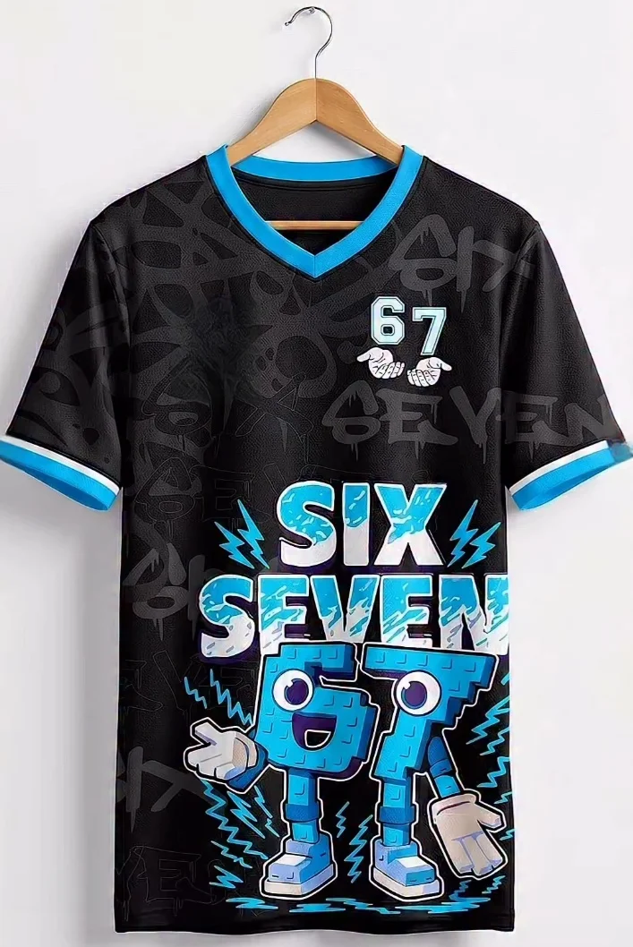 Atmungsaktives, schnell trocknendes T-Shirt für Herren und Damen, 67 Cartoon-Print, kurzärmliges Kinder-Trikot