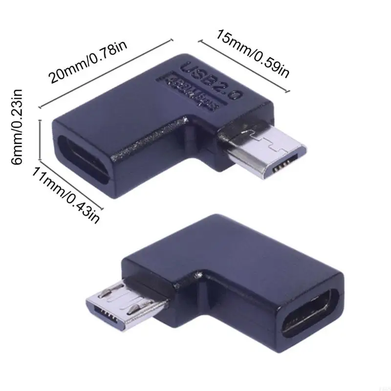 F68B Micro USB en ángulo USB a TYPEC 48Mbps Transferencia datos rápidos para teléfonos inteligentes