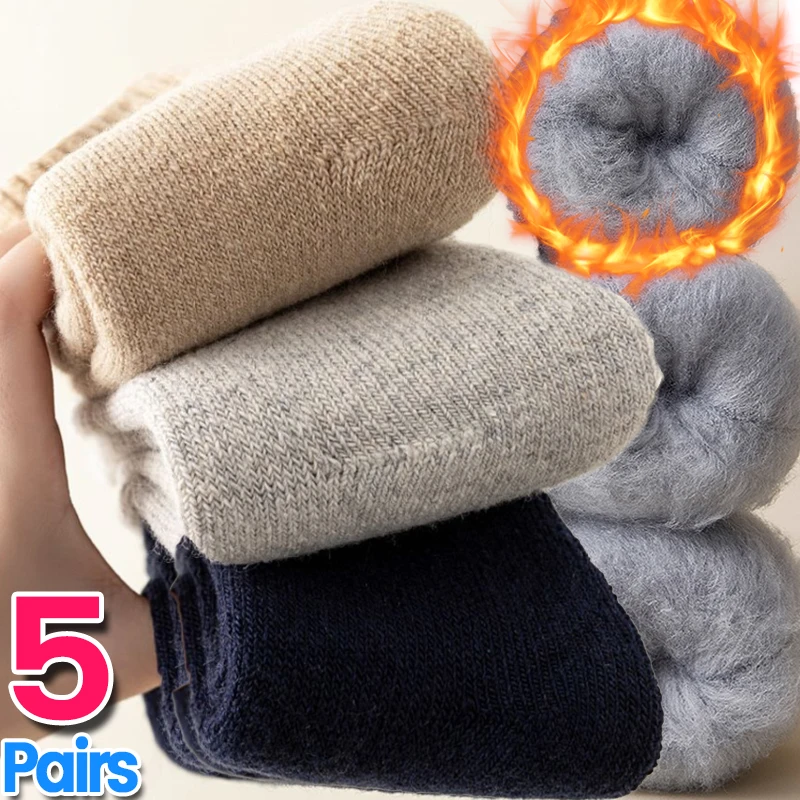 

Thick Fuzzy Wool Socks Women Autumn Winter Thickened Warm Sleeping Floor Socks Home Casual Thermal Solid Color Middle Tube Socks