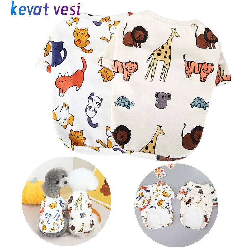 

Spring Summer Dog Vest Breathable Cartoon Print Pet T-shirt for Small Medium Dogs Cats Puppy Clothes Chihuahua Bichon Costume
