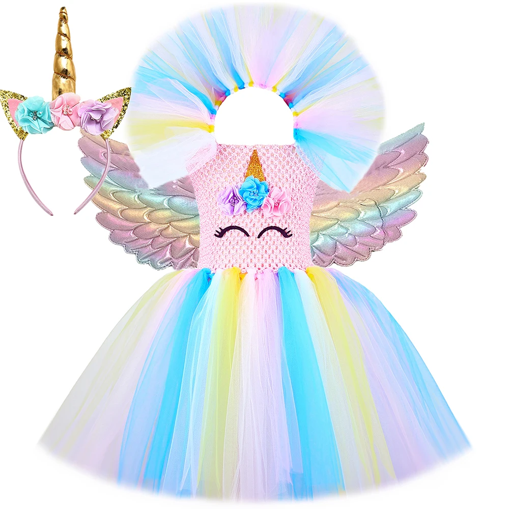 

Unicorn Princess Tutu Dress for Girls Pastel Flowers Girl Birthday Party Tulle Dresses Toddler Kids Carnival Halloween Costumes