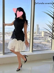 Fortunate Evening Elegant Vintage Sweet Simple Black Ivory Lace Short A-Line Formal Occasion Prom Dress Evening Party Gowns