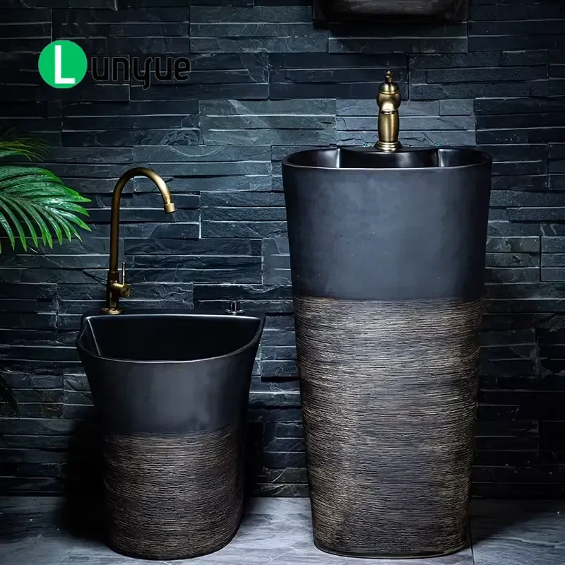 Vintage Pillar Sink Outdoor Garden Washbasin Small Apartment Balcony Terrace Freestanding Pedestal Basin Retro Style Decor