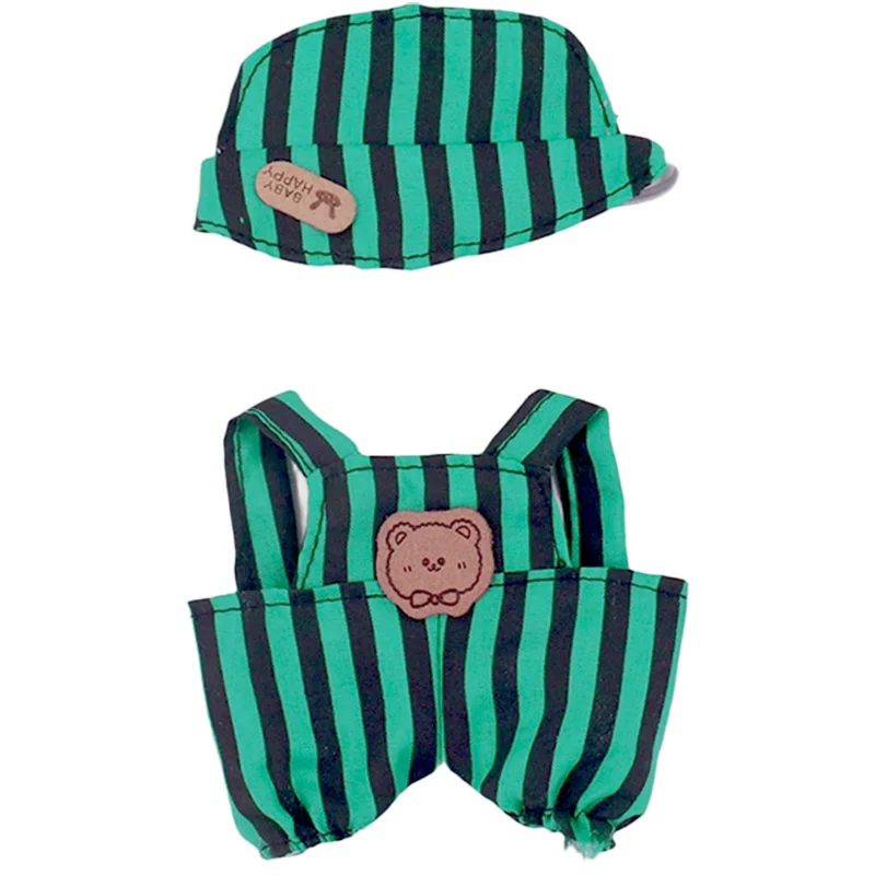 Chapeau rayé + vêtements, vêtements de poupée Cool à la mode, écouteurs, accessoires de poupée d'appareil photo, pour vêtements labubu, poupée en peluche de 17CM, cadeaux pour filles
