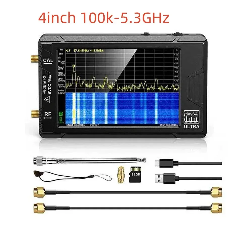 100k-5.3GHz 4 Inch TinySA Handheld Spectrum Analyzer with Sensitive Touch Screen for High Frequency Output Signal Detection