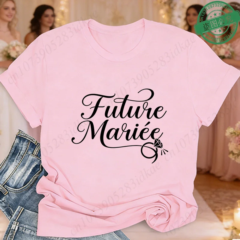 French Future Bride Team EVJF T-Shirts Short Sleeve Tees for Bachelorette Party Bridal Shower Wedding Squad Aesthetic Clothing