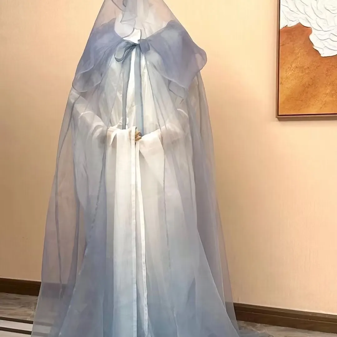 Womens Cloak Chinese Gauze Hooded Long Cape