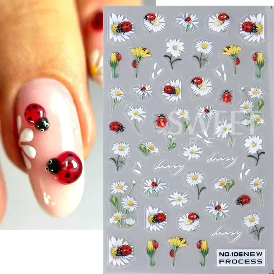 5D ديزي زهرة مسمار ملصقات لطيف زهر النحل البتلة الحشرات ذاتية اللصق مانيكير صائق DIY بها بنفسك الربيع الصيف مسمار الفن الديكور