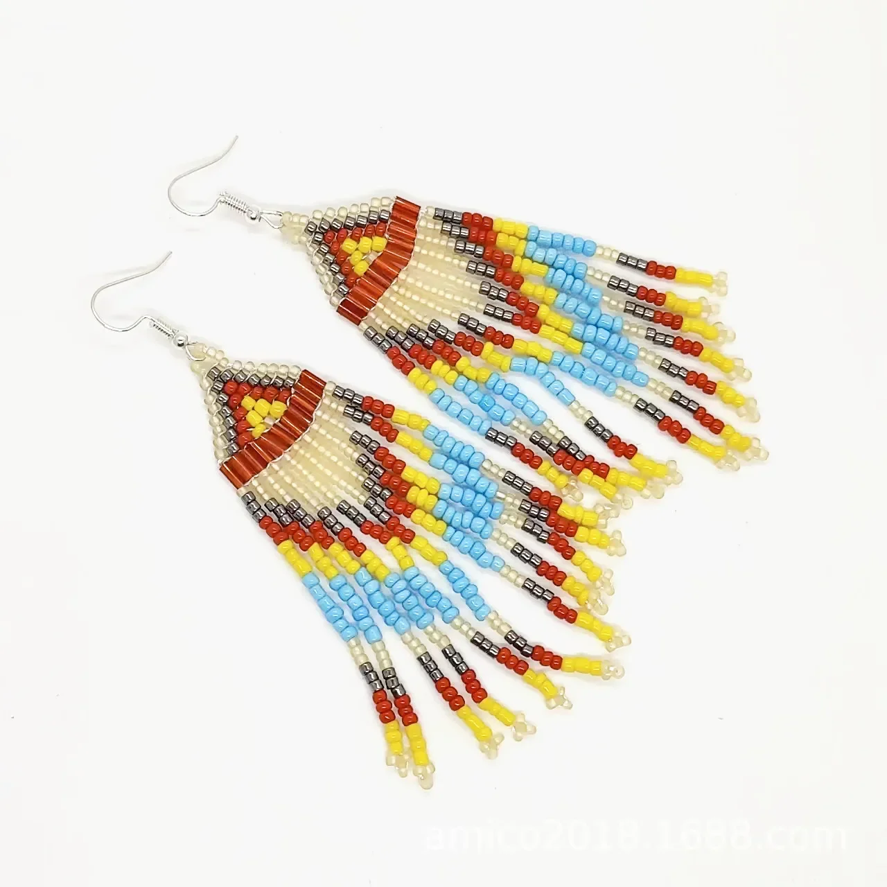 Fringe Earrings  Hand knitting  nation  originality  Beading  Simple  Bohemia  geometry  alloy  ma'am  Rice Bead Earrings