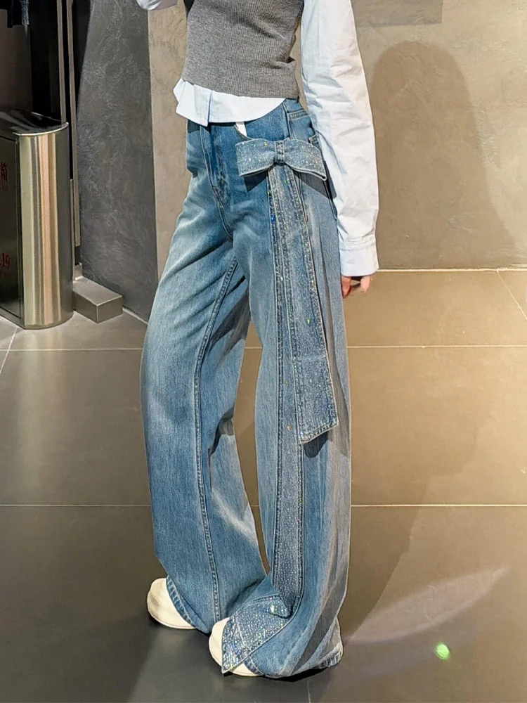 

Джинсы женские прямые с высокой талией, в стиле ретро, с эффектом «вязаного» узора, в американском стиле High Street, сексуальные, с эффектом потертости