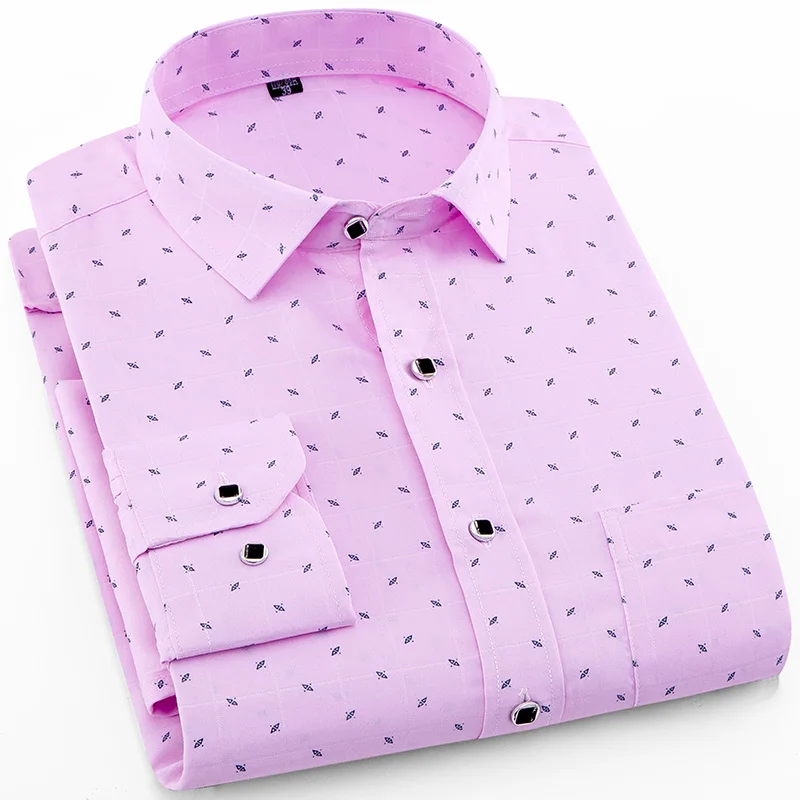 

Spring Floral Print Long Sleeve Slim Fit Men's Shirt Casual Thin Style Large Size Dad Casual Wear Polyester Fiber Non-Fading