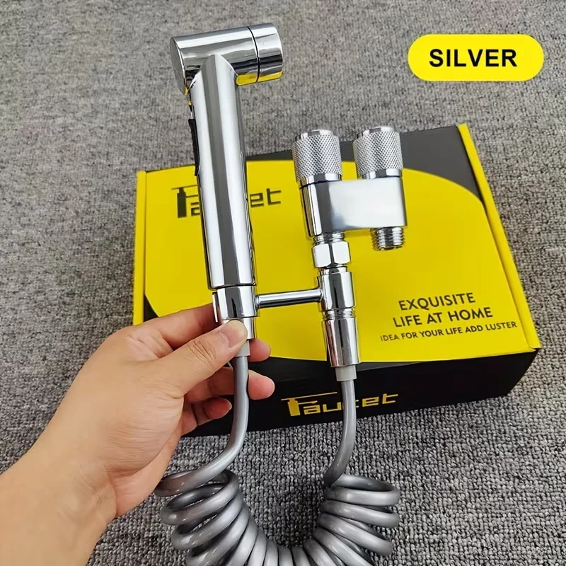 Stainless Steel One-In 2-Out Triangle Toilet Valve Companion Sprayer with Pressurized Flushing Spray Gun for Faucet