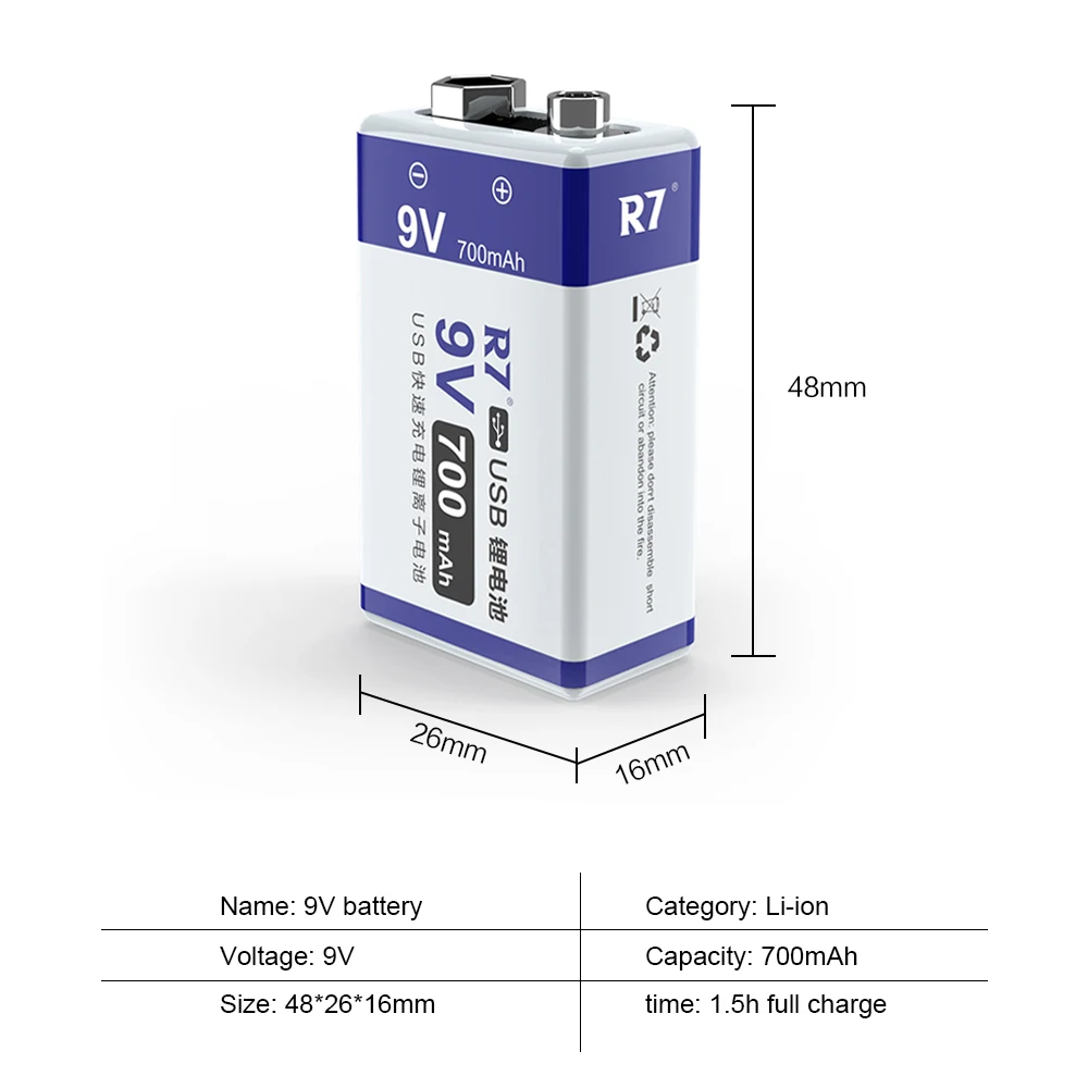 Akumulator litowo-jonowy 700 mAh 9 V typu c USB 9 V Akumulator litowo-jonowy 6F22 9 V do wykrywacza metali Mikrofon Zabawka