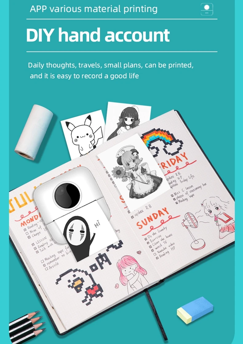 Kinder Cartoon Drucker Label Drucker Mini Thermodrucker Tragbare Label Foto Text Drucken Drahtlose BT Verbindung Heimgebrauch X5