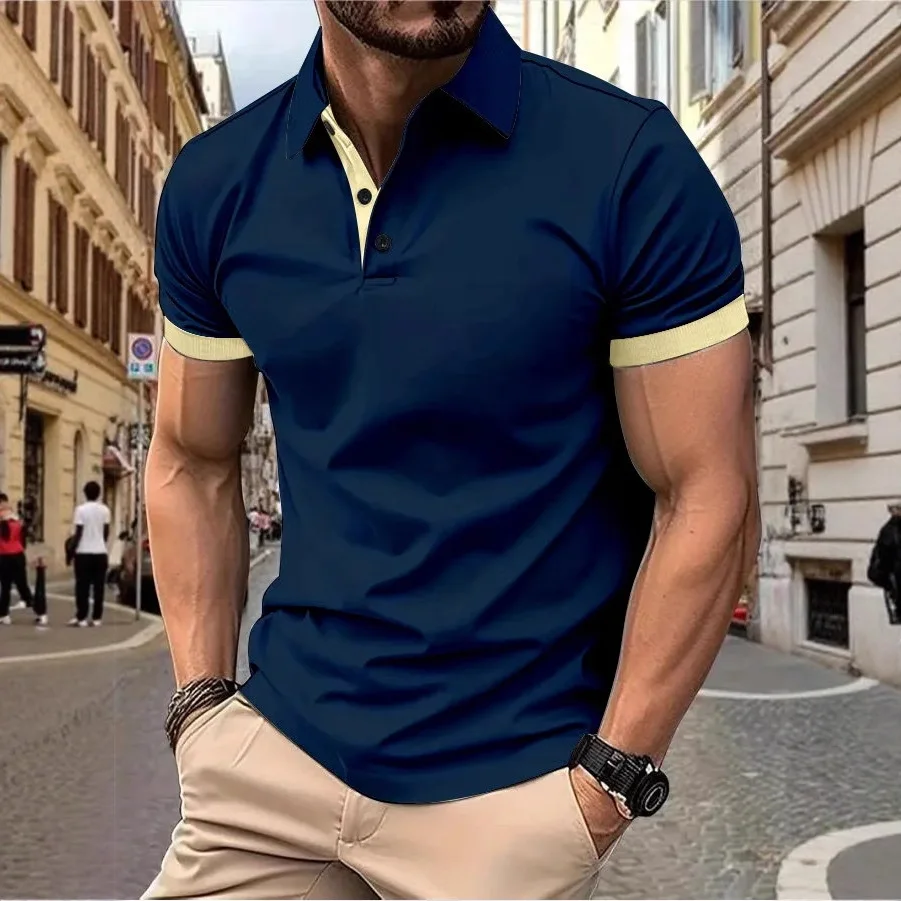 Mens Polo Shirt Short Sleeve Color Blocking Slim Fit Casual England Style Streetwear Summer Breathable Fashion Golf Top Tee