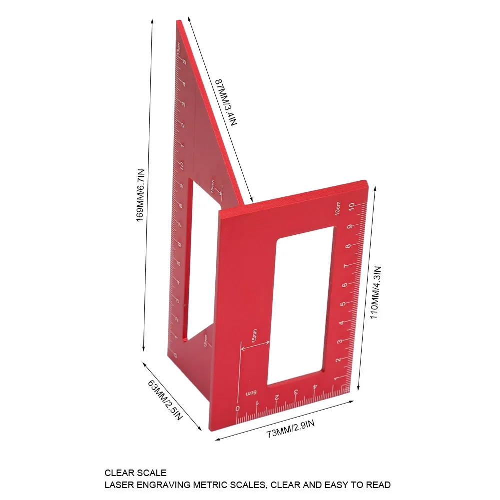 Calibro angolare da 45/90 gradi Calibro per marcatura del righello angolare multifunzionale in lega di alluminio da 45/90 gradi Strumento per la lavorazione del legno