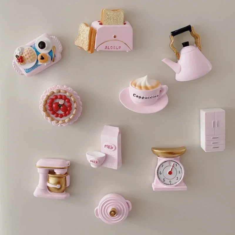 The Girl Is Cute Creative Resin Refrigerator Magnets Emulating Cake and Milk Mini Kitchen Utensils  Home Decor