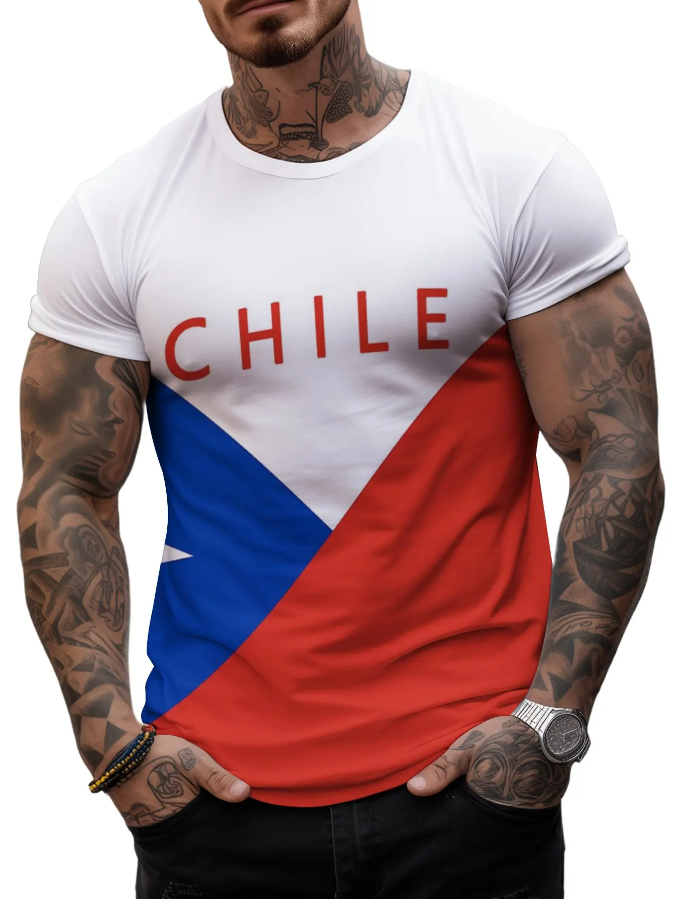 CHILE Men's T-shirt Fans Flag Football Soccer Jerseys competition Oversized Tee Sports Night Run Hike Camp Speed Dry Fitness