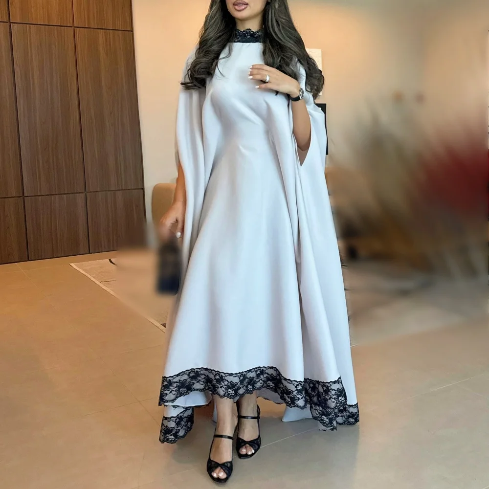 

Customized Classic Evening Dress for Women Lace Edge Elegant High Collar A-line Midi Dresses Wedding Party Dress