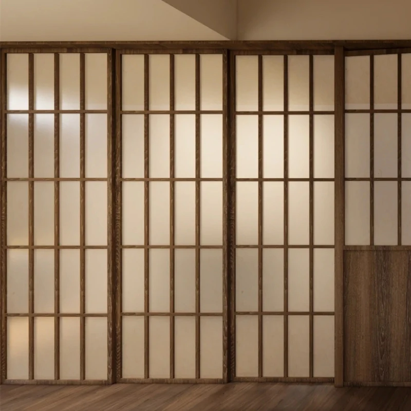 Japanese-style lattice solid wood indoor bedroom study partition custom camphor paper Changhong glass door