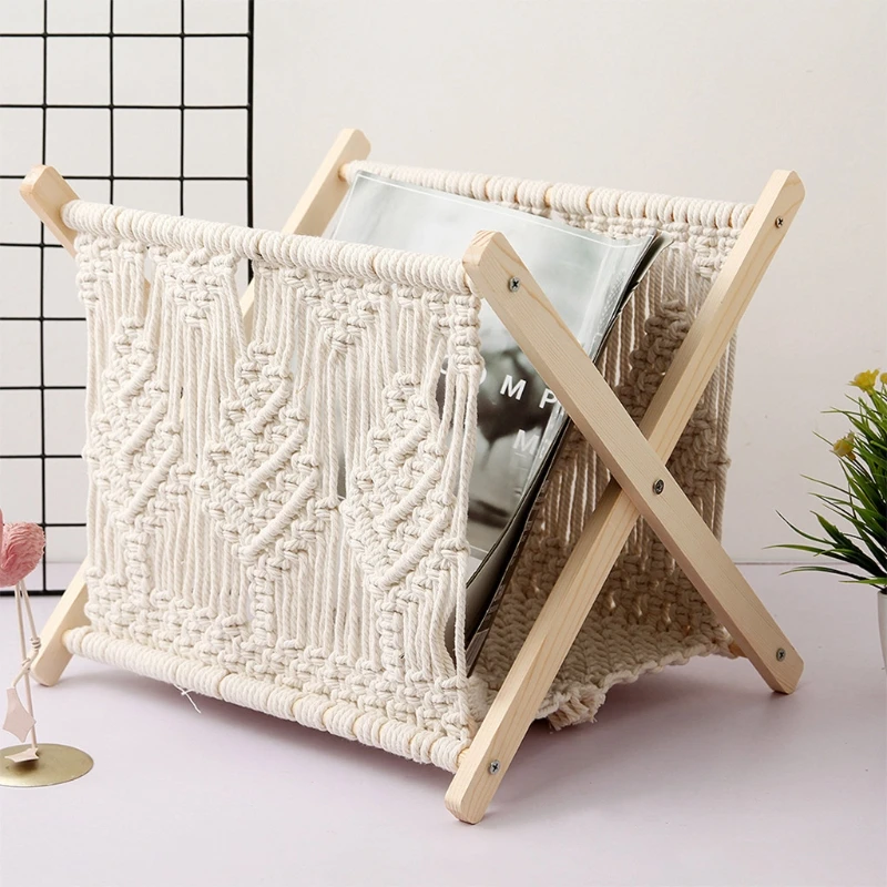 Macrame Magazine Rack Boho Magazine Holder Cesta armazenamento para jornal melhor venda