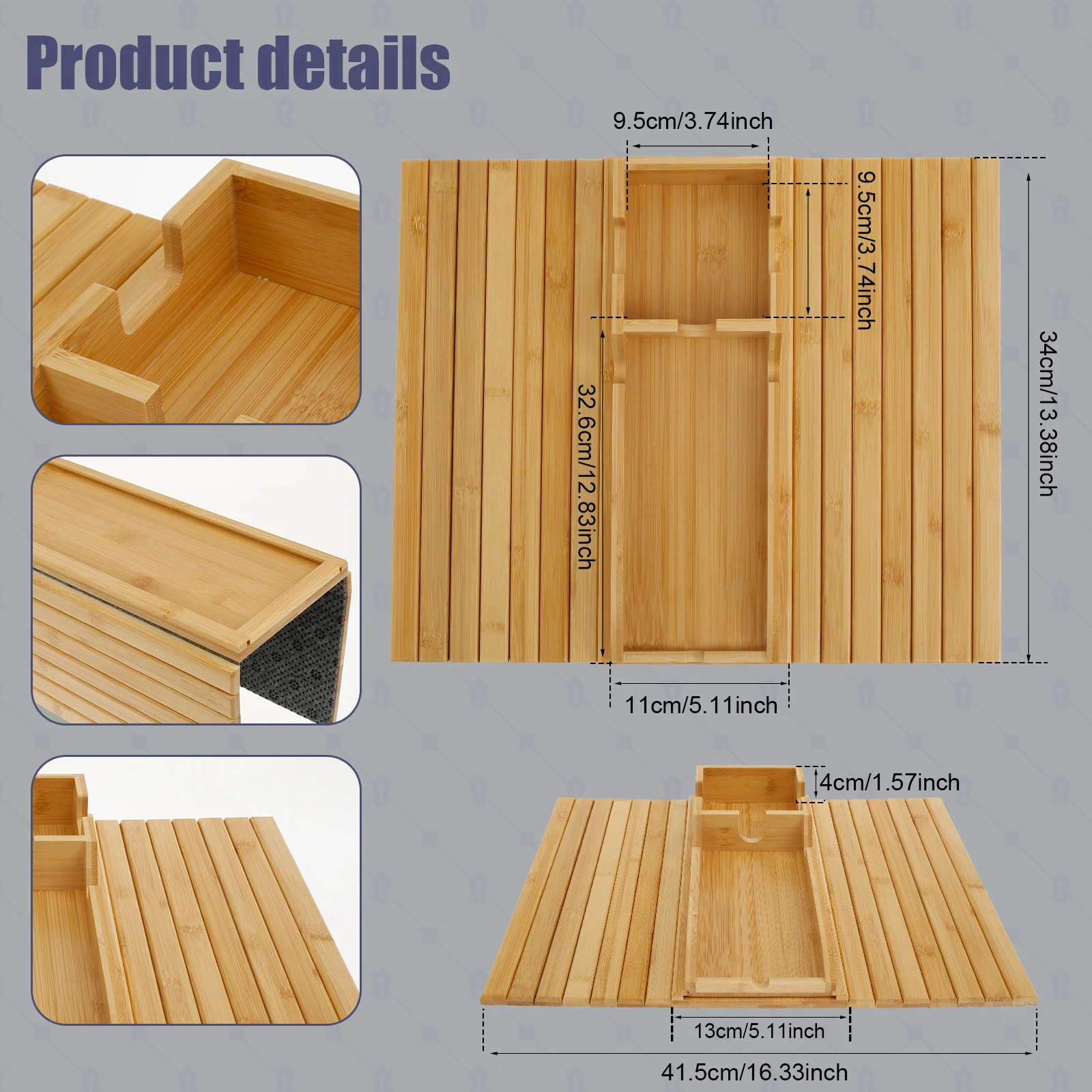 Couch Cup Holder Bamboo Wood Sofa Armrest Tray Foldable Sofa Cup Holder Anti-Slip Couch Arm Cup Holder Sofa Side Storage Tray