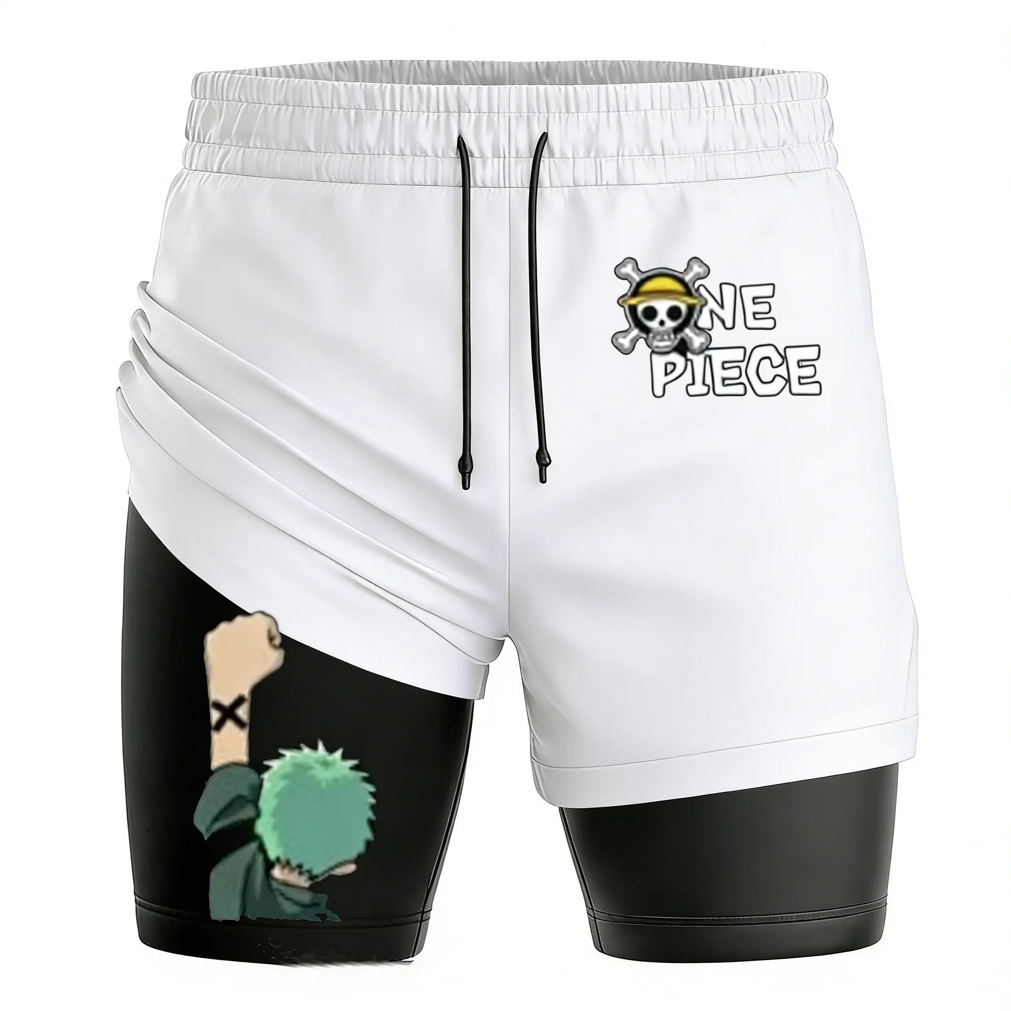 

One Piece Luffy Zoro Men's Gym Shorts Breathable Mesh Double-layer 2 in 1 Shorts Summer 2026 Anime Streetwear Y2k Sports Pants