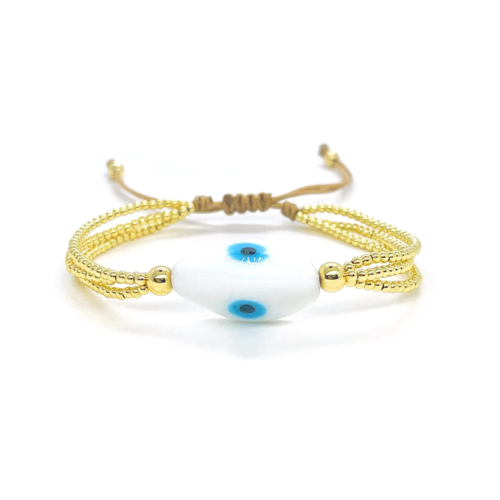 سوار KKBEAD Boho مطلي بالذهب عيار 18 قيراط لحماية العين الشريرة للنساء هدية مجوهرات قابلة للتعديل وقابلة للتكديس مصنوعة يدويًا