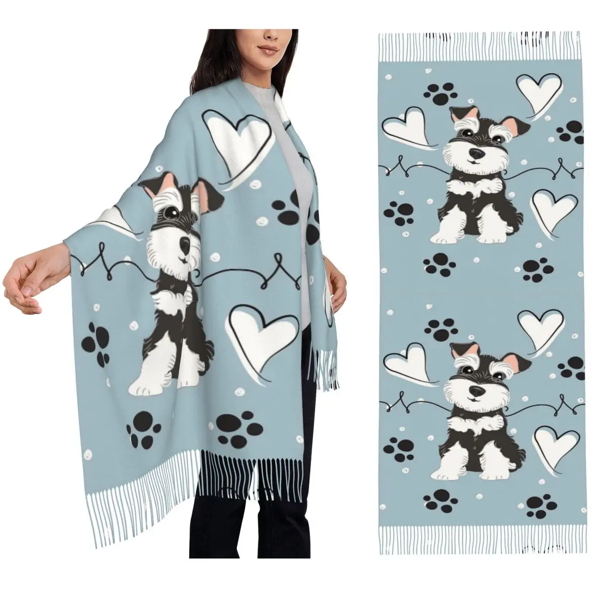 

Love Black And White Miniature Schnauzer Scarf Tassel Scarves Women Soft Warm Shawls and Wraps Long Fall Winter Shawl Wrap