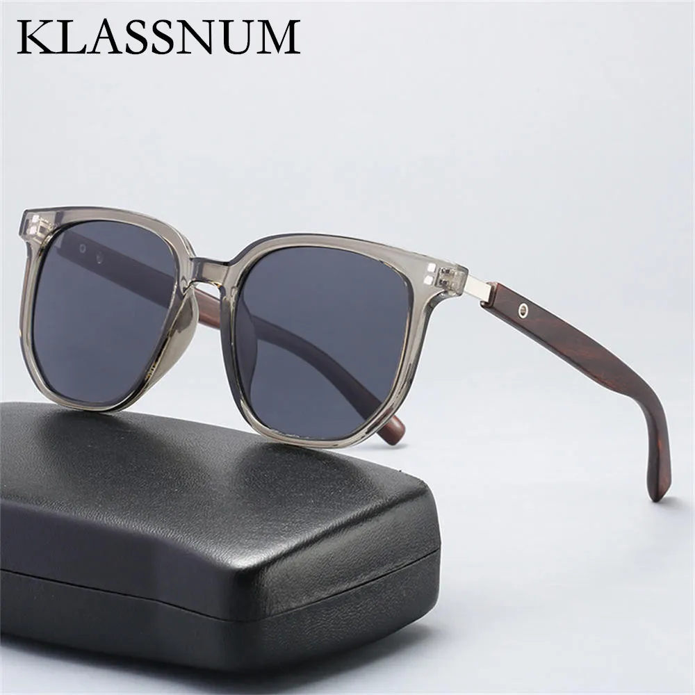 KLASSNUM Vintage Sunglasses Men Square Wood Grain Frame Cycling UV Protection Eyewear Women Retro Sun Glasses 2024 New Trendy