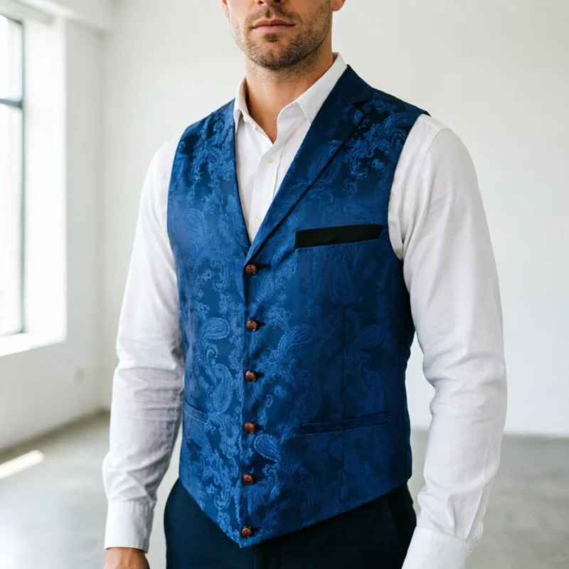 New Men Jacquard Suit Vest Thin Top Fashion Male Wedding Prom Party Dress Unique Design Suit Collar Waistcoat