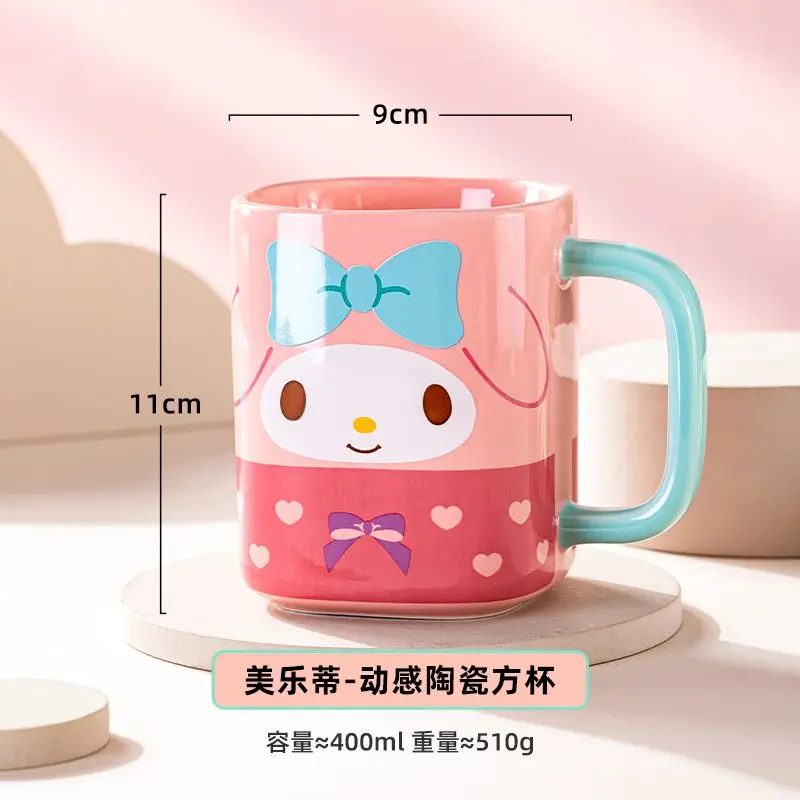 Sanrio-taza de agua con diseño de Hello Kitty para niños, vaso de cerámica con diseño de corazón para niña, vaso de leche dulce y encantador, regalo de marea de 600Ml