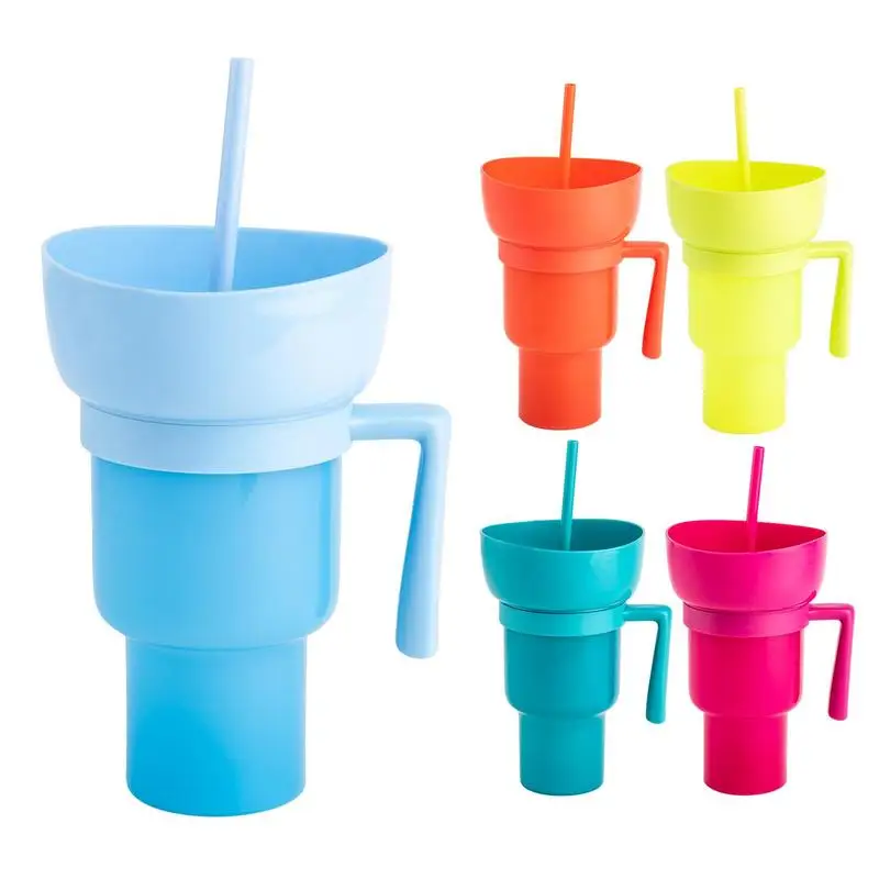 Cup With Snack Bowl On Top | 2 In 1 Top Snack Bowl On Drink Cup | Splash Proof Leakproof Portable Snack Cup For Adults Kids Jour