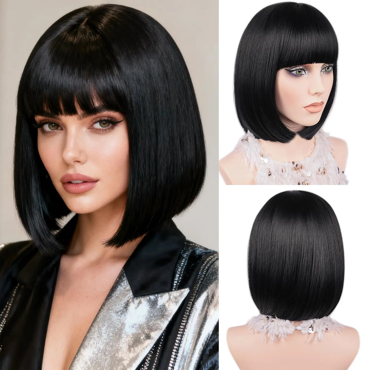 

Synthetic Short Bob Wig with Bangs 12 Inch Short Bob Wigs Bangs for Women Natural Looking for Daily Party Use