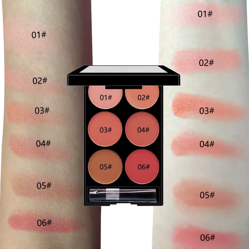 6-farbige Rouge- und Konturierungs-All-in-One-Palette, perlmuttartige, matte Puder-Make-up-Palette