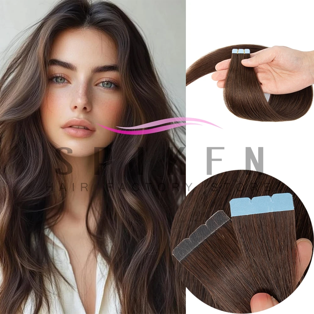 Natural Black Brown Blonde Mini Tape In Human Hair Extensions 12