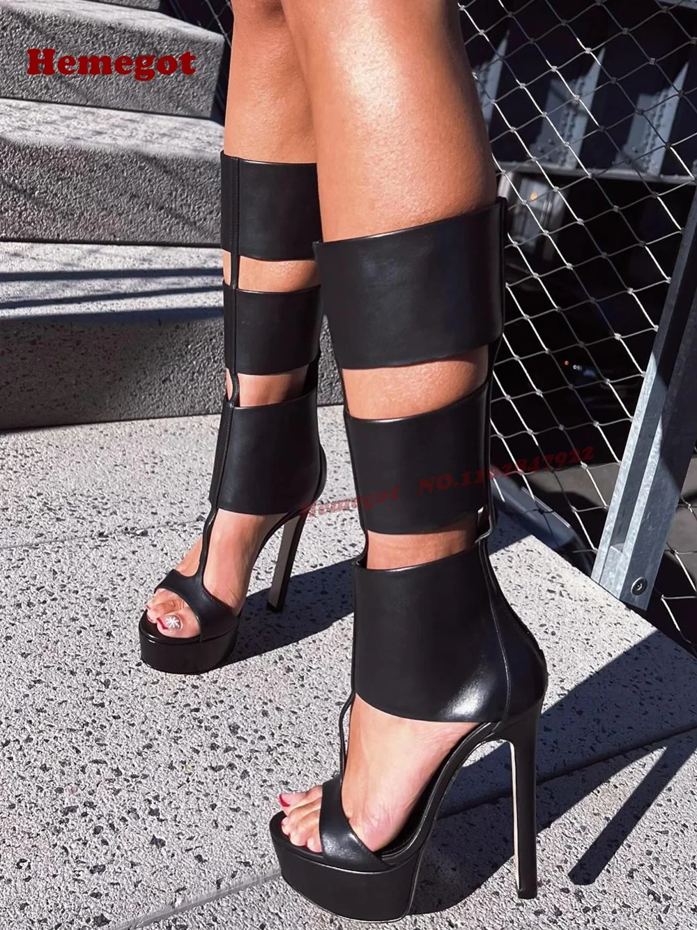 أسود T-حزام قطع صنادل طراز جلاديتور اللمحة تو منصة خنجر عالية الكعب المرأة الصنادل الصلبة عودة زيبر الأحذية الرومانية 2025 #6