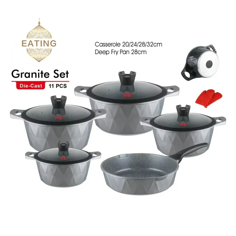 11 Piece Cookware Set Non Stick Frying Pan With Lid And Gloves 20 To 32 Cm Induction Gas Compatible Commercial Grade Kitchen