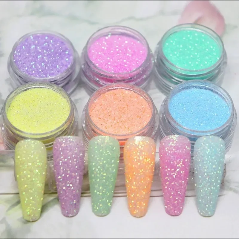 

6 Colors Set Candy Sweater Effect Nail Glitter Sparkly Sugar Dust Powder Chrome Pigment for Manicure Polish Nail Art Decorations